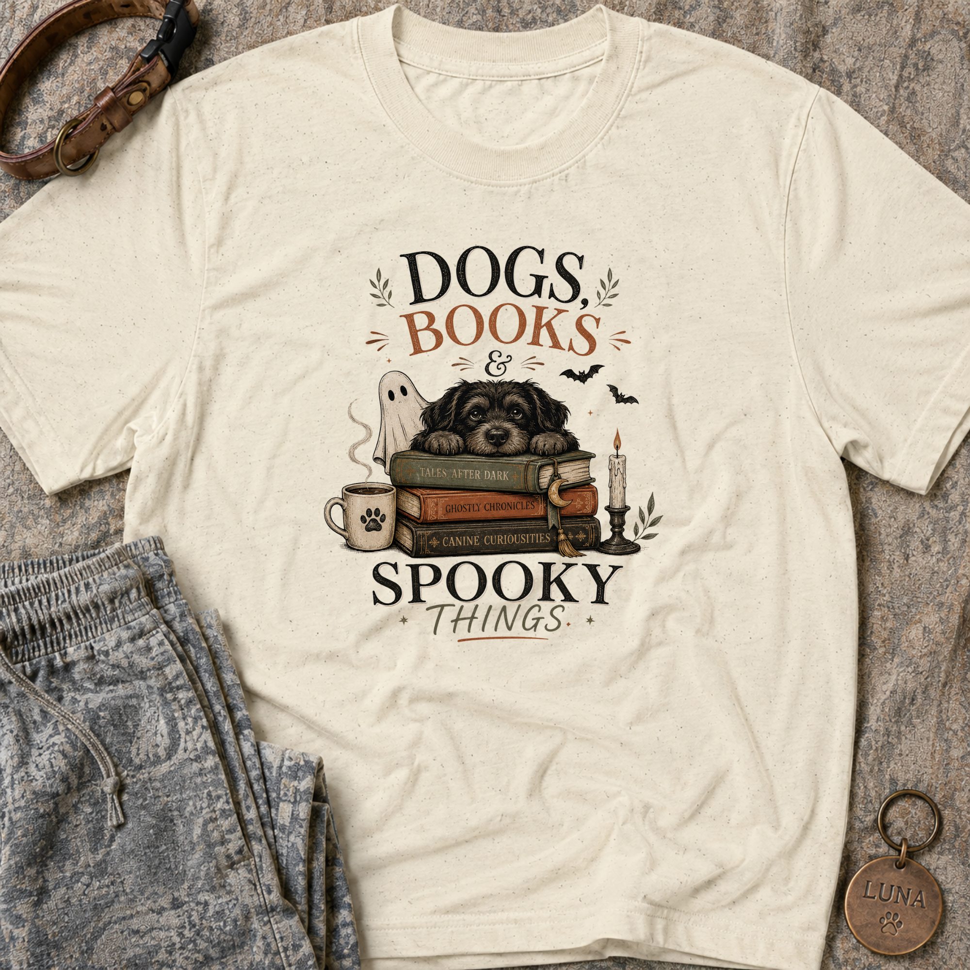 Dogs Books Spooky Things T-Shirt