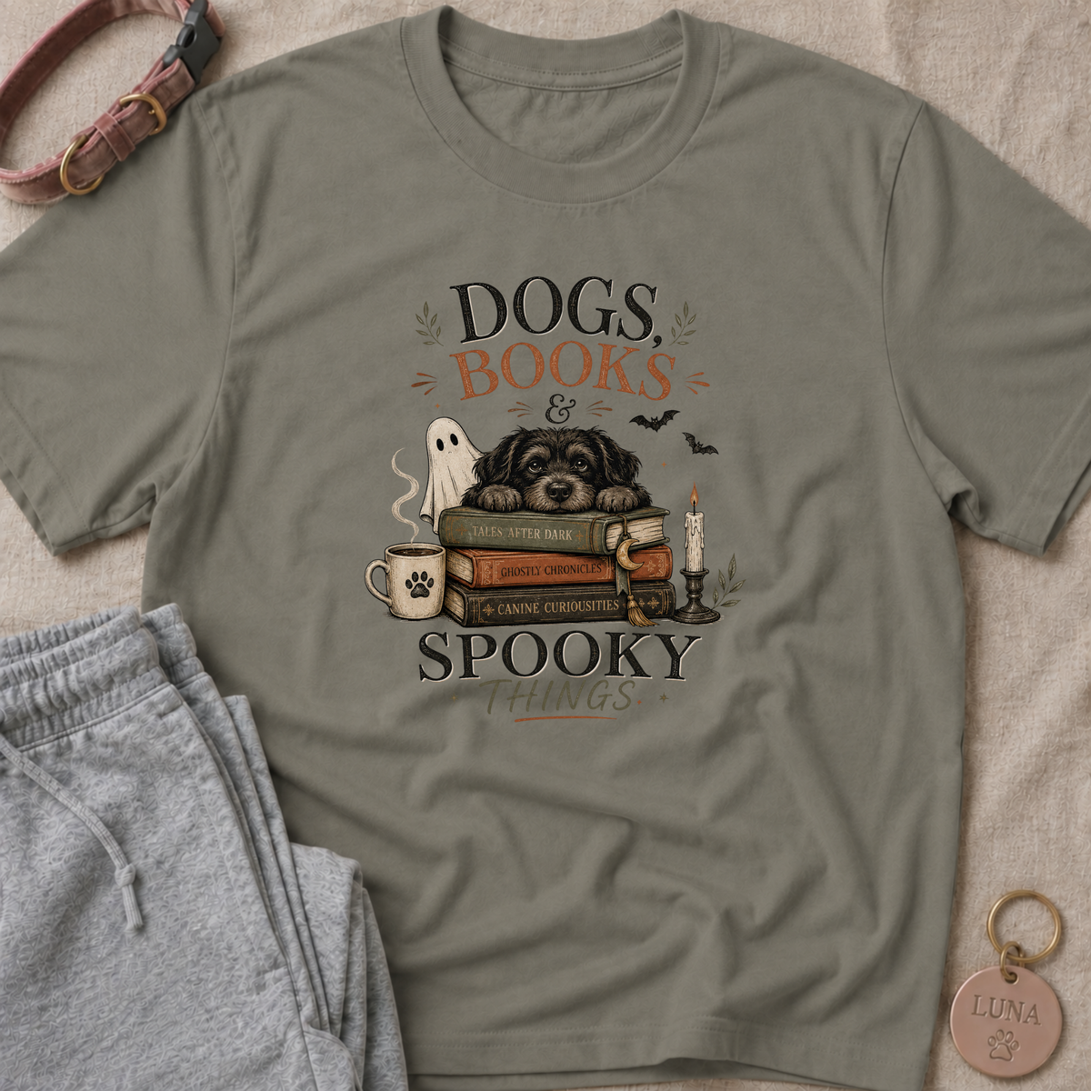 Dogs Books Spooky Things T-Shirt