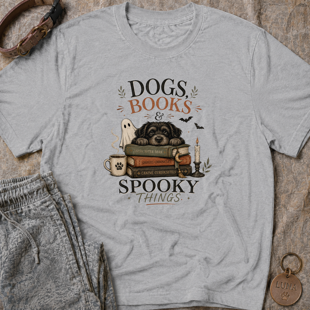 Dogs Books Spooky Things T-Shirt