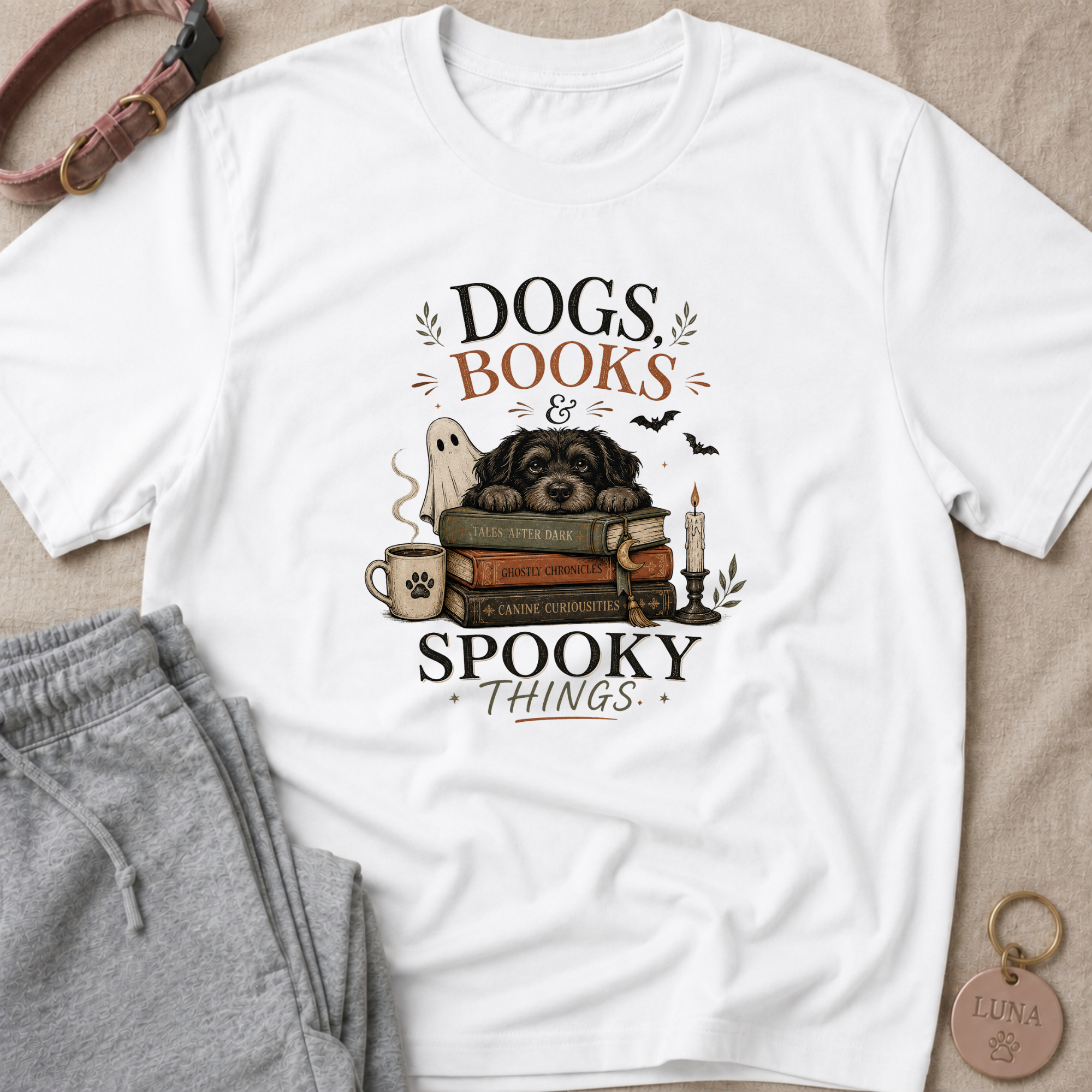 Dogs Books Spooky Things T-Shirt
